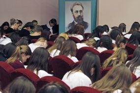 Students and teachers write dictation Ukrainian National Unity