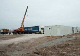 Preliminary work on installing modular homes for settlers