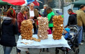 Customers buy bagels