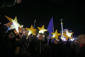 Participants of patriotic flashmob