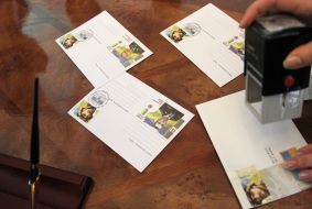 Presentation of artistic postage stamp "For Honor" For the glory! For the people!"