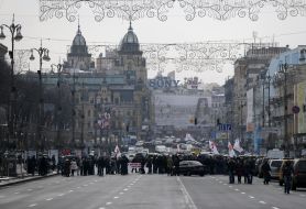Protesters blocked the roadway on Khreschatyk