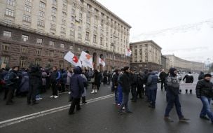 Protesters blocked the roadway on Khreschatyk