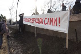 Protesters against illegal construction