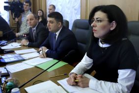 Andrey Parubiy, Vladimir Groysman and Oksana Syroed