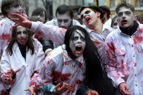 Activists in zombies costumes
