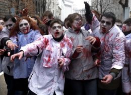 Activists in zombies costumes