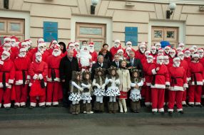 Volunteers in costume Father Frost helpers
