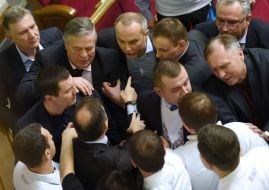 Scuffle in the session hall of the Ukrainian Parliament