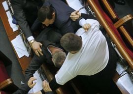 Scuffle in the session hall of the Ukrainian Parliament