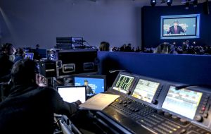 Screen with the image of the President of Ukraine Petr Poroshenko