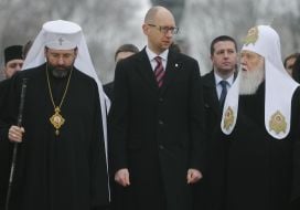 Sviatoslav Shevchuk, Arseniy Yatsenyuk and Patriarch Filaret