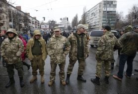 Soldiers of the 24th battalion of "Aydar" picket the Ministry of Defence