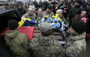 Церемония прощания с бойцом ДУК «Правый сектор» Андреем Прищепюком