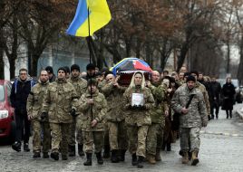 Церемония прощания с бойцом ДУК «Правый сектор» Андреем Прищепюком
