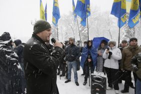 Сторонники ВО "Свобода" во время митинга