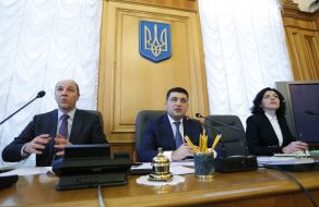 Andrey Parubiy, Vladimir Groysman and Oksana Syroed
