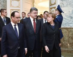 Франсуа Олланд, Петр Порошенко и Ангела Меркель