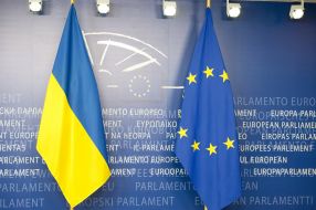 Flags of Ukraine and the European Union