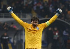 Soccer match. FC Dinamo (Kiev) 3:1 FC FC "Guingamp" (France)