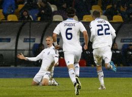 Soccer match. FC Dinamo (Kiev) 3:1 FC "Guingamp" (France)