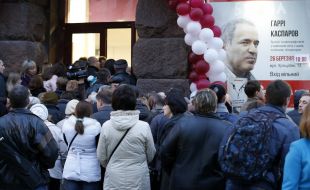 People stand in line at the bookstore