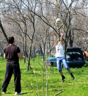 Boys playing volleyball
