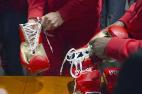 Ceremony of weighing of Vladimir Klichko and Bryant Jennings