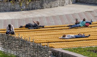 People relax on the Singing Field