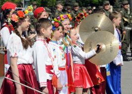 Students in traditional costumes