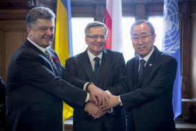 Petro Poroshenko, Ban Ki Moon and Bronislaw Komorowski