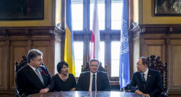 Petro Poroshenko, Ban Ki Moon and Bronislaw Komorowski
