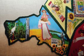 Embroidered map of Kharkiv region