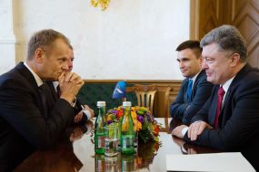 Pavlo Klimkin,  Donald Tusk  and Petr Poroshenko