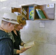 Shelves of books in the Kiev subway