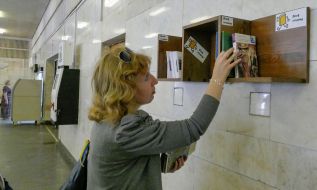 Shelves of books in the Kiev subway