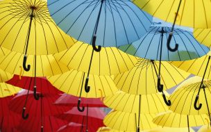 Multi-colored umbrellas