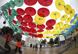 Multi-colored umbrellas