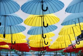 Multi-colored umbrellas