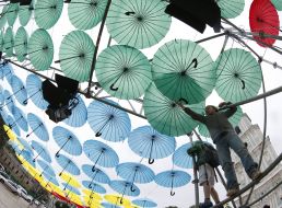 Multi-colored umbrellas