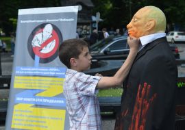 Boy near the dummy