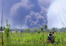 Smoke from a fire at the oil depot