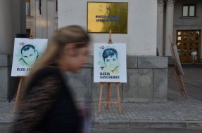 Posters with images of Nadezhda Savchenko and Oleg Sentsov