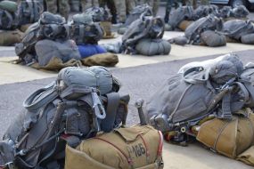 Parachutes on the military airfield