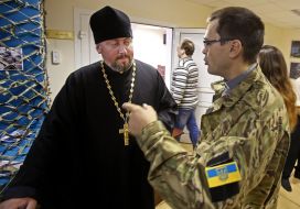 Patriarch Filaret Archpriest Father Taras and Oleg Garyaga