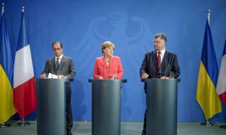 Francois Hollande, Angela Merkel and Petr Poroshenko