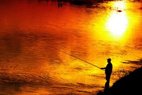 A man fishing on the river