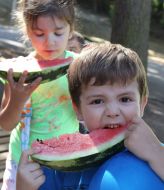 Children eating watermelon