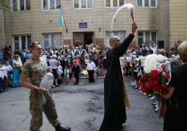 Knowledge Day at school in Krasnogorovka