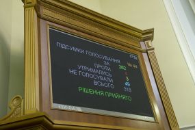 Placards with the results of voting